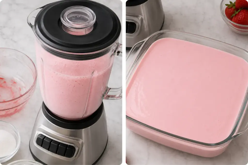Como fazer gelatina de morango com creme-Bata tudo no liquidificador