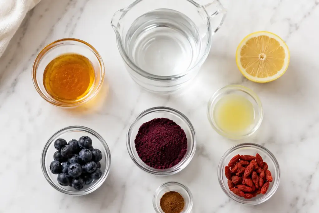 Ingredientes para o truque de açaí com mel e limão