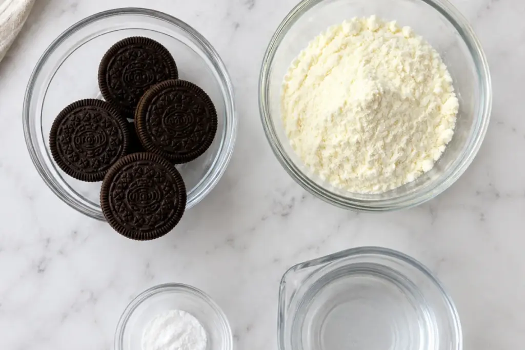 Os Ingredientes do Bolo de Oreo com Leite em Pó